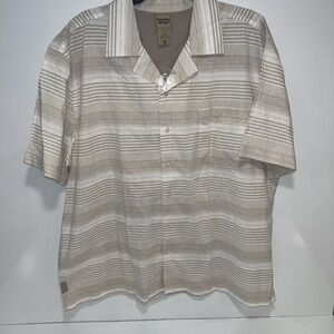 Scandia Woods Shirt Mens 2XL XXL Beige & White Striped Short Sleeve Button‎